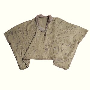 Vintage Olive Mocha Poncho Shawl